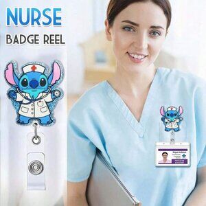 DISNEY “Nurse or‎ Doctor Stitch” Glitter Badge Holder Reel (NEW & SO CUTE!)